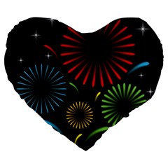 Fireworks With Star Vector Large 19  Premium Flano Heart Shape Cushions by Ket1n9