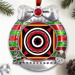 Toraja Pattern Pa barre Allo Metal X Mas Ribbon With Red Crystal Round Ornament