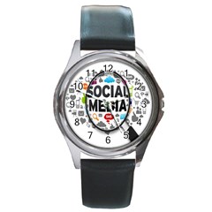 Social Media Computer Internet Typography Text Poster Round Metal Watch by Ket1n9