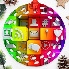 Colorful 3d Social Media Round Filigree Ornament (two Sides) by Ket1n9