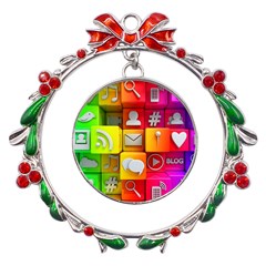 Colorful 3d Social Media Metal X mas Wreath Ribbon Ornament by Ket1n9