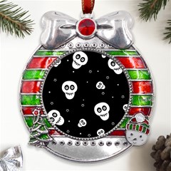 Skull Pattern Metal X mas Ribbon With Red Crystal Round Ornament by Ket1n9