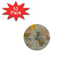 Vintage World Map 1  Mini Buttons (10 Pack)  by Ket1n9