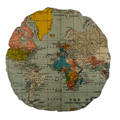 Vintage World Map Large 18  Premium Round Cushions by Ket1n9