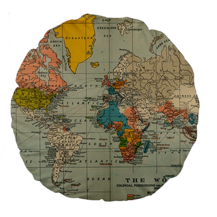 Vintage World Map Large 18  Premium Round Cushions