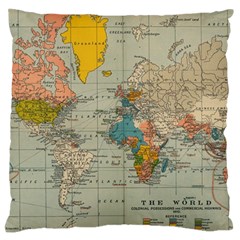 Vintage World Map Large Premium Plush Fleece Cushion Case (two Sides) by Ket1n9