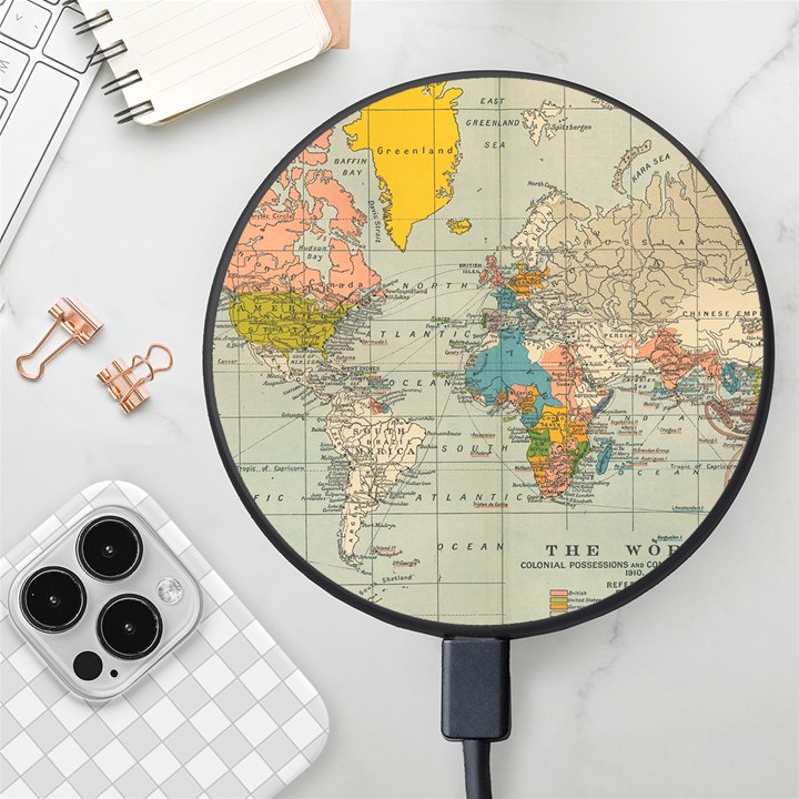 Vintage World Map Wireless Fast Charger(Black)