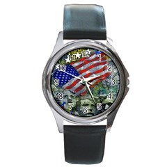 Usa United States Of America Images Independence Day Round Metal Watch by Ket1n9