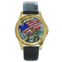 Usa United States Of America Images Independence Day Round Gold Metal Watch by Ket1n9