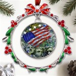 Usa United States Of America Images Independence Day Metal X mas Wreath Ribbon Ornament Front