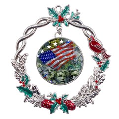 Usa United States Of America Images Independence Day Metal X mas Wreath Holly Leaf Ornament by Ket1n9