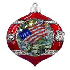 Usa United States Of America Images Independence Day Metal Snowflake And Bell Red Ornament by Ket1n9