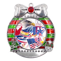 Independence Day United States Of America Metal X mas Ribbon With Red Crystal Round Ornament by Ket1n9