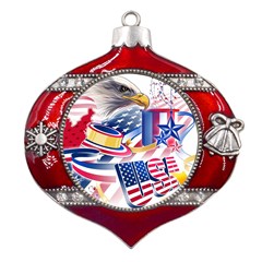 Independence Day United States Of America Metal Snowflake And Bell Red Ornament by Ket1n9