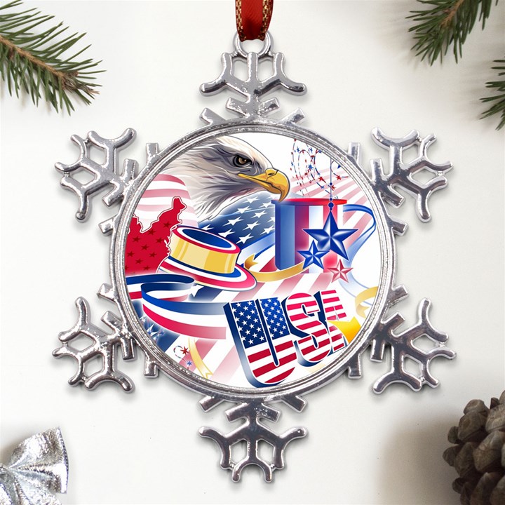 Independence Day United States Of America Metal Large Snowflake Ornament