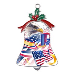 Independence Day United States Of America Metal Holly Leaf Bell Ornament by Ket1n9