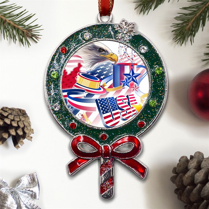 United States Of America Usa  Images Independence Day Metal X Mas Lollipop with Crystal Ornament