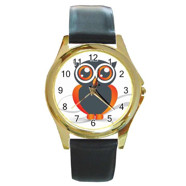 Owl Logo Round Gold Metal Watch