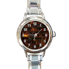 Books Library Round Italian Charm Watch