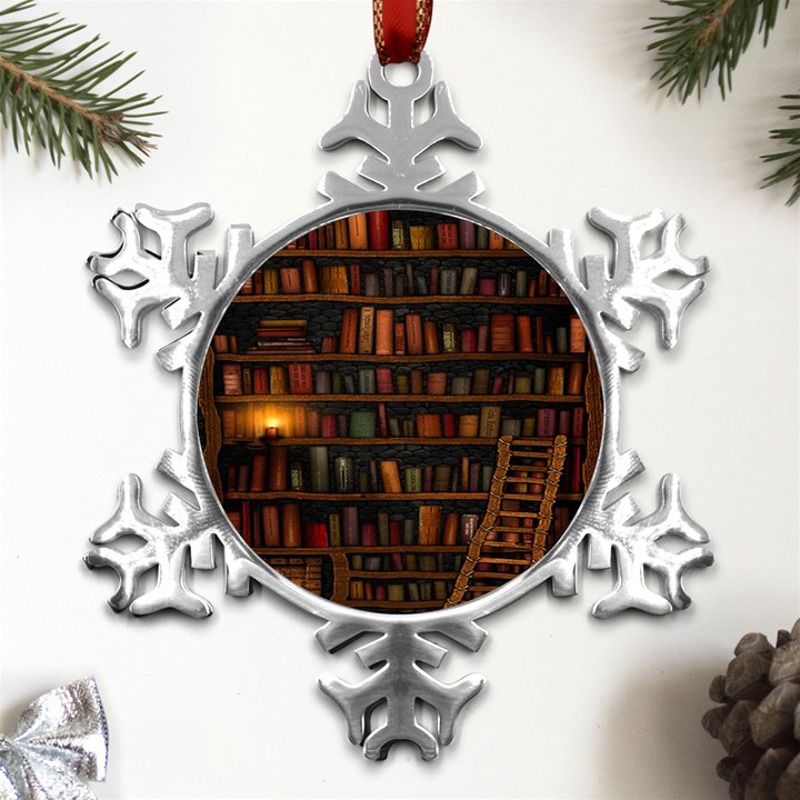 Books Library Metal Small Snowflake Ornament