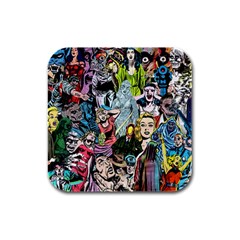 Vintage Horror Collage Pattern Rubber Square Coaster (4 Pack) by Ket1n9