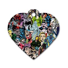 Vintage Horror Collage Pattern Dog Tag Heart (two Sides)