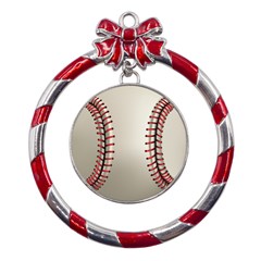 Baseball Metal Red Ribbon Round Ornament by Ket1n9