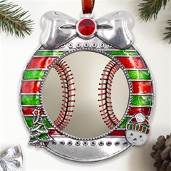 Baseball Metal X mas Ribbon With Red Crystal Round Ornament by Ket1n9