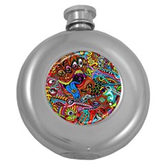 Art Color Dark Detail Monsters Psychedelic Round Hip Flask (5 Oz) by Ket1n9