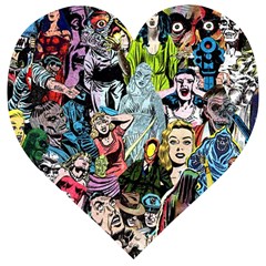 Vintage Horror Collage Pattern Wooden Puzzle Heart by Ket1n9