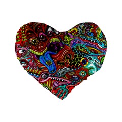 Art Color Dark Detail Monsters Psychedelic Standard 16  Premium Flano Heart Shape Cushions by Ket1n9