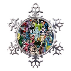 Vintage Horror Collage Pattern Metal Large Snowflake Ornament