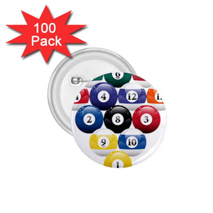 Racked Billiard Pool Balls 1.75  Buttons (100 pack) 