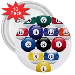 Racked Billiard Pool Balls 3  Buttons (10 Pack)  by Ket1n9