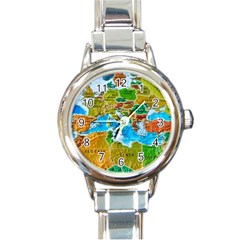 World Map Round Italian Charm Watch