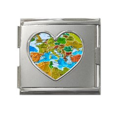 World Map Mega Link Heart Italian Charm (18mm) by Ket1n9