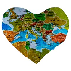 World Map Large 19  Premium Flano Heart Shape Cushions by Ket1n9