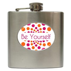 Be Yourself Pink Orange Dots Circular Hip Flask (6 Oz) by Ket1n9