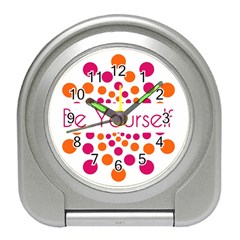 Be Yourself Pink Orange Dots Circular Travel Alarm Clock by Ket1n9