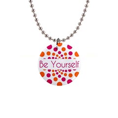 Be Yourself Pink Orange Dots Circular 1  Button Necklace by Ket1n9