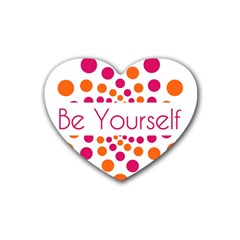 Be Yourself Pink Orange Dots Circular Rubber Heart Coaster (4 Pack)