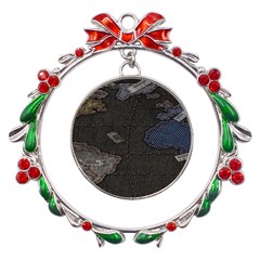 World Map Metal X mas Wreath Ribbon Ornament by Ket1n9