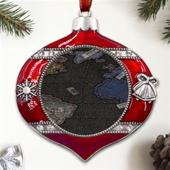 World Map Metal Snowflake And Bell Red Ornament by Ket1n9