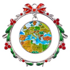 World Map Metal X mas Wreath Ribbon Ornament by Ket1n9