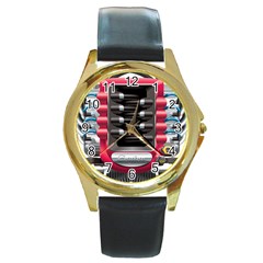 Car Engine Round Gold Metal Watch by Ket1n9