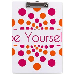 Be Yourself Pink Orange Dots Circular A4 Acrylic Clipboard by Ket1n9