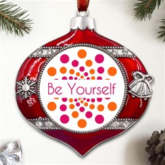 Be Yourself Pink Orange Dots Circular Metal Snowflake And Bell Red Ornament by Ket1n9