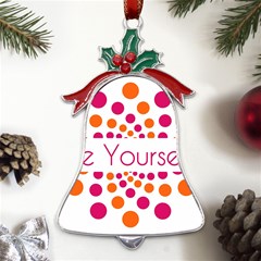 Be Yourself Pink Orange Dots Circular Metal Holly Leaf Bell Ornament by Ket1n9