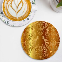 Golden Pattern Vintage Gradient Vector Uv Print Round Tile Coaster by Ket1n9