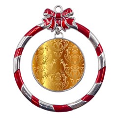 Golden Pattern Vintage Gradient Vector Metal Red Ribbon Round Ornament